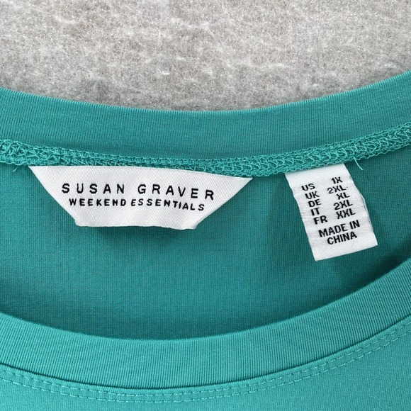 Susan Graver Tunic Top Women 1X Green Weekend Essentials Stretchy 3/4 Sleeve - Picture 5 of 9